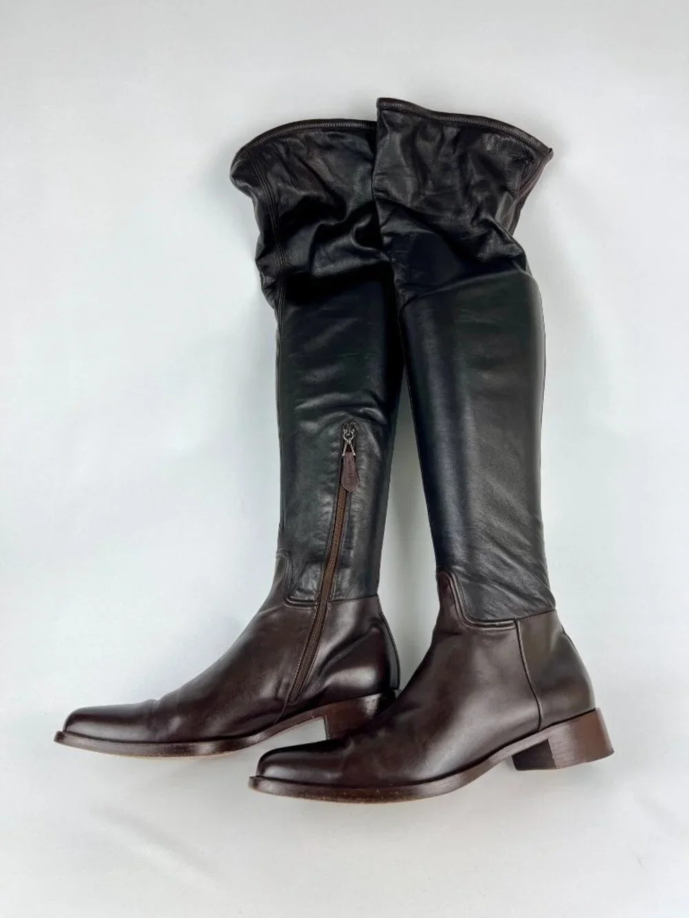 Alaia Womens Brown Leather Over the Knee Boots Low Heel Italy size EU 40 US 10